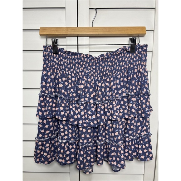 Aerie Floral Smocked Tiered Ruffle Pull On Mini Skirt Size Medium - Picture 2 of 9